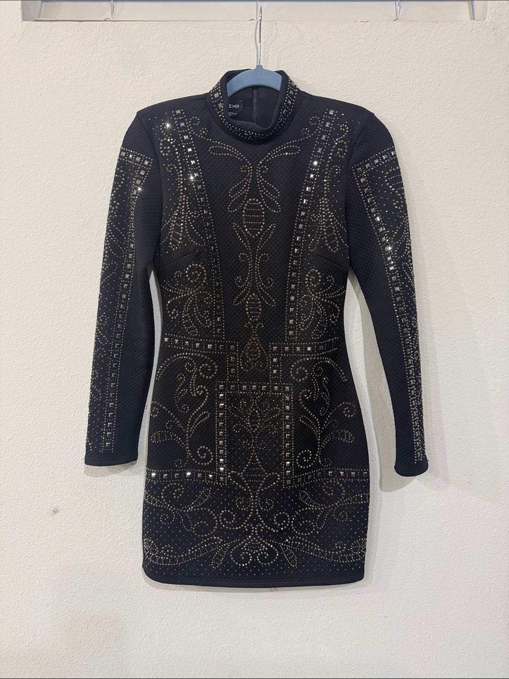 bebe Black Long-Sleeve Embellished Bodycon Mini Dress